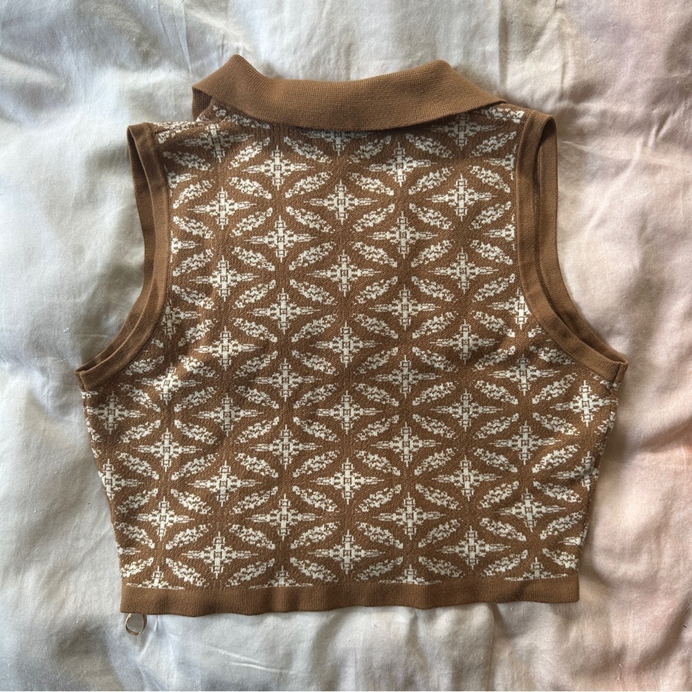 Johnny polo collar v-neck sleeveless Cropped jacquard knit sweater vest size L - Picture 7 of 10